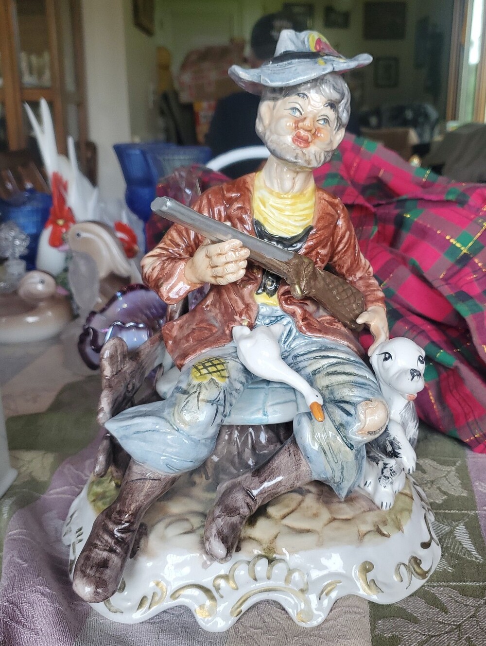 Vintage Capodimonte Hunter Wirh Dog And Bird Figurine 11.5 " T X 9" W
